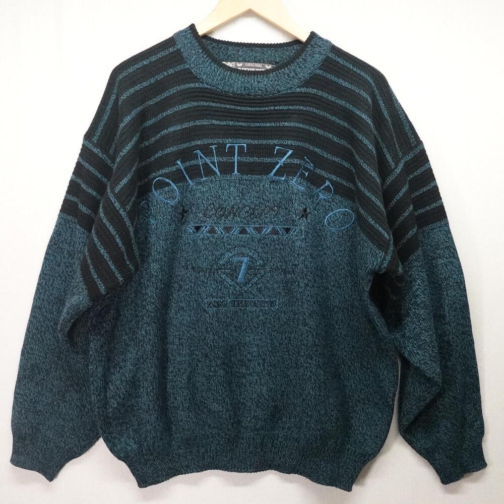 Vintage Y2K Point Zero Sweater Mens Large Green Crewneck
